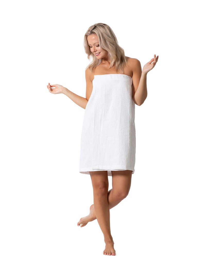 Turkish Linen Womenâ€™s Waffle Spa Body Wrap with Adjustable Closure (Small/Medium, White) - Image 1